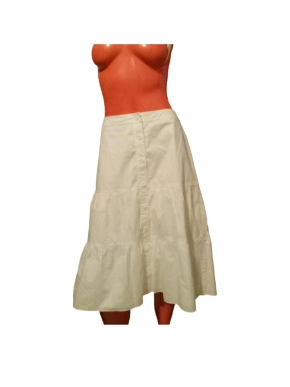 Talbots Cream Tiered Button-Front Midi Skirt